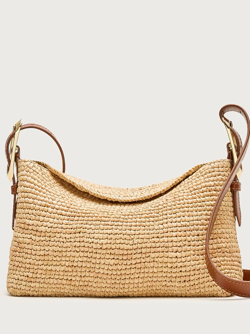 J. Crew Woven Straw Shoulder Bag with Brown Leather Strap - Picture 5 of 6